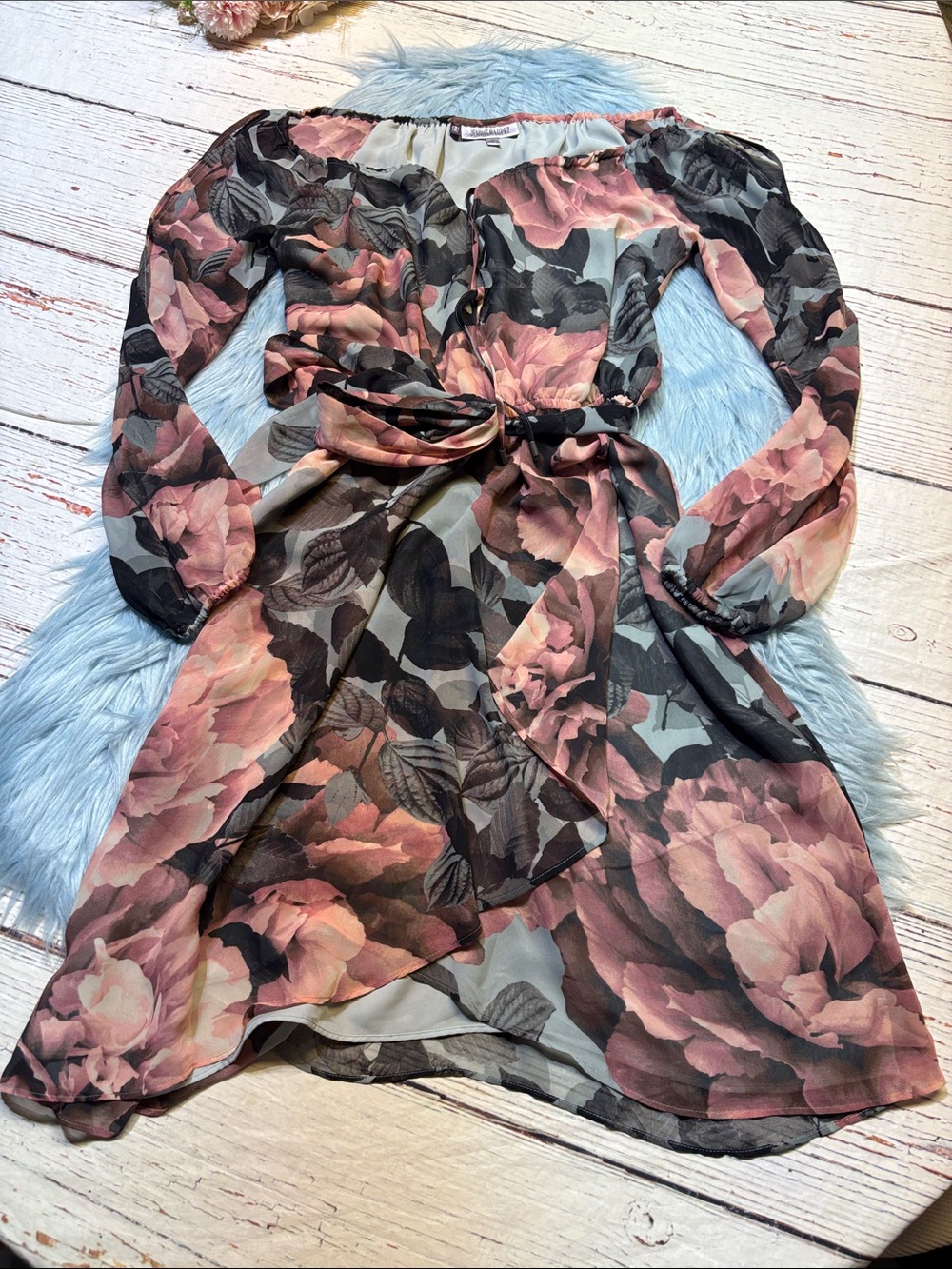 Jennifer Lopez Sheer Floral Long Sleeve Mini Dress sz XS